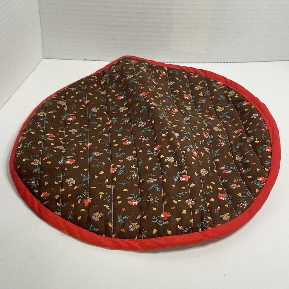 Vintage 70's Casserole Dish Carrier Round Quilt Insulated Cotton Fabric Bag USA